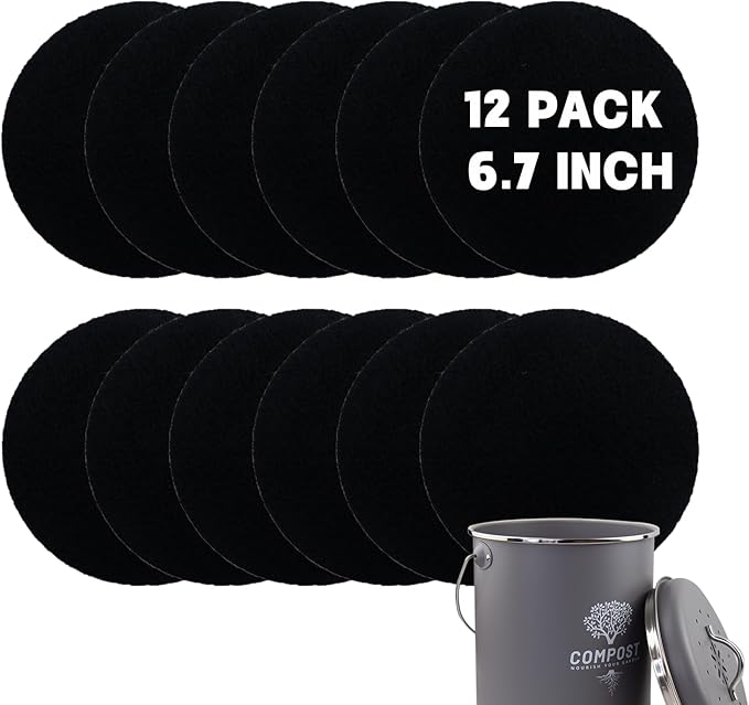 12 Pack - 6.7 Inch Round Compost Bin Charcoal Filters, Extra Thick Activated by Holismo