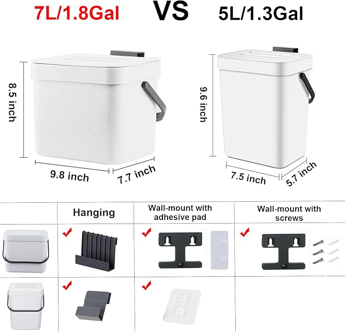 LALASTAR Trash Can with Lid, Wall-Mounted Under Sink Small Garbage Can - Image 6
