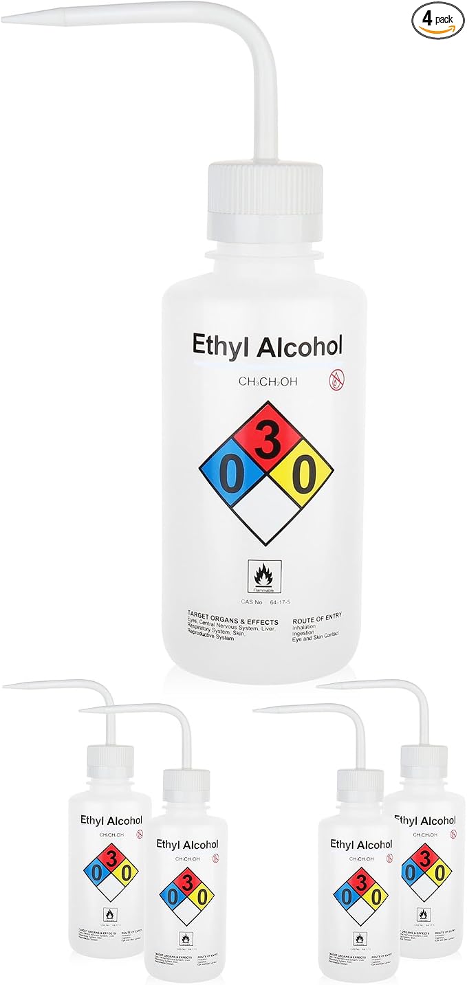 4PCS of Ethyl Alcohol Wash Bottles, Narrow Mouth, Self-Venting Safety Wash by LABINVO