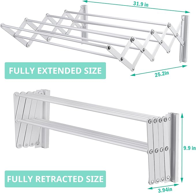 X-cosrack Wall Mounted Clothes Drying Rack, 31.9" Wide Large Rustproof - Image 3