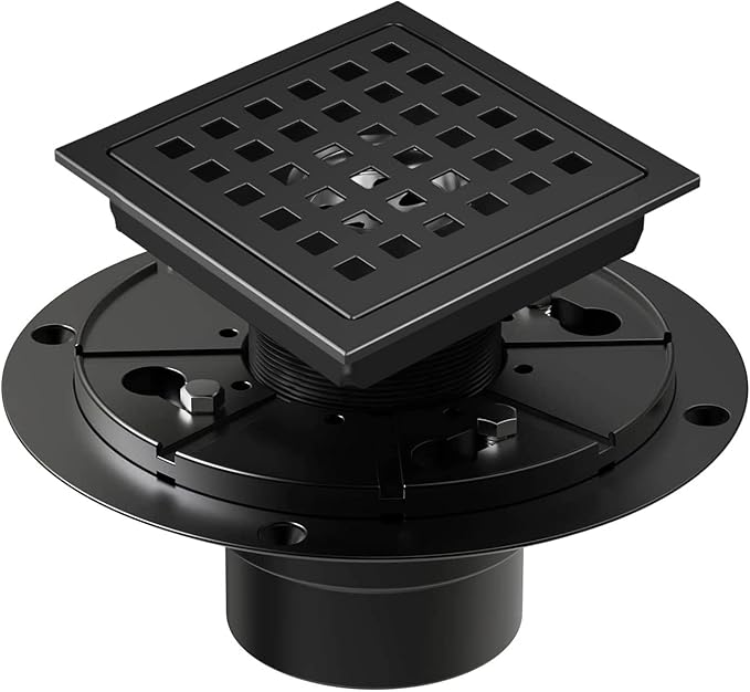 4-3/8 Inch Shower Drain Matte Black, Square Bathroom Floor Drain, Stainless by Dilvii