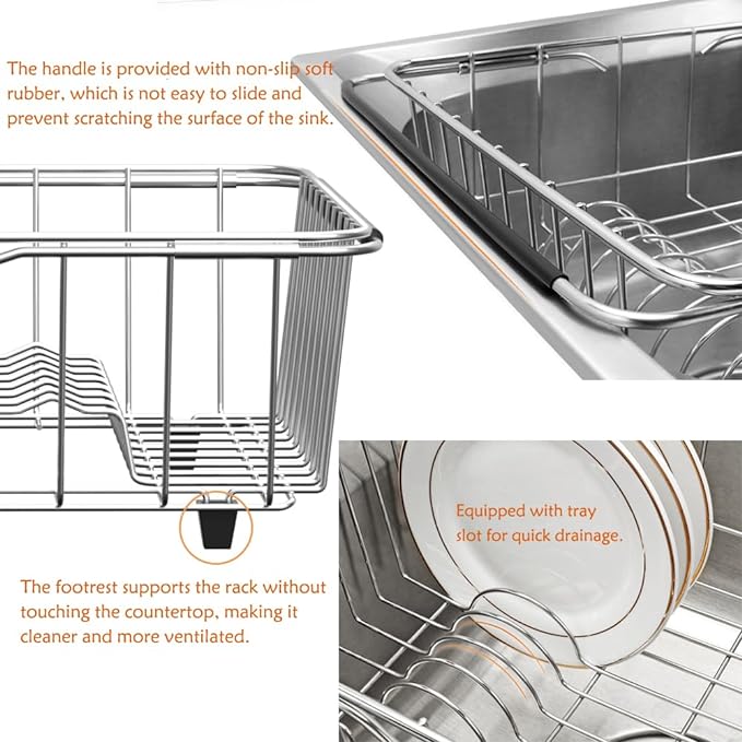 Stainless Steel Dish Drying Rack, Expandable Fruit & Vegetable Drain Rack over - Image 8