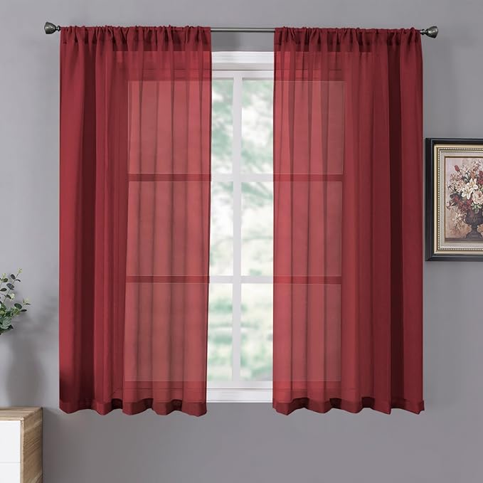 Tollpiz Short Sheer Curtain Living Room Linen Textured Curtains Sheer Light by Tollpiz