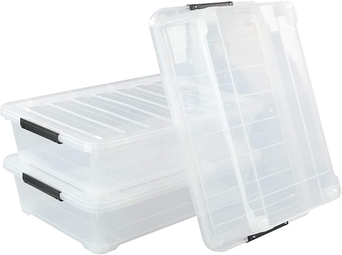3-Pack Plastic Under Bed Storage Box Container, 40 Quart Clear Stackable - Image 7