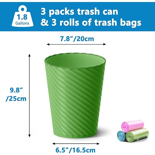 Bathroom Trash Can, 3 Pack 1.8 Gallons Small Trash Can - Image 3