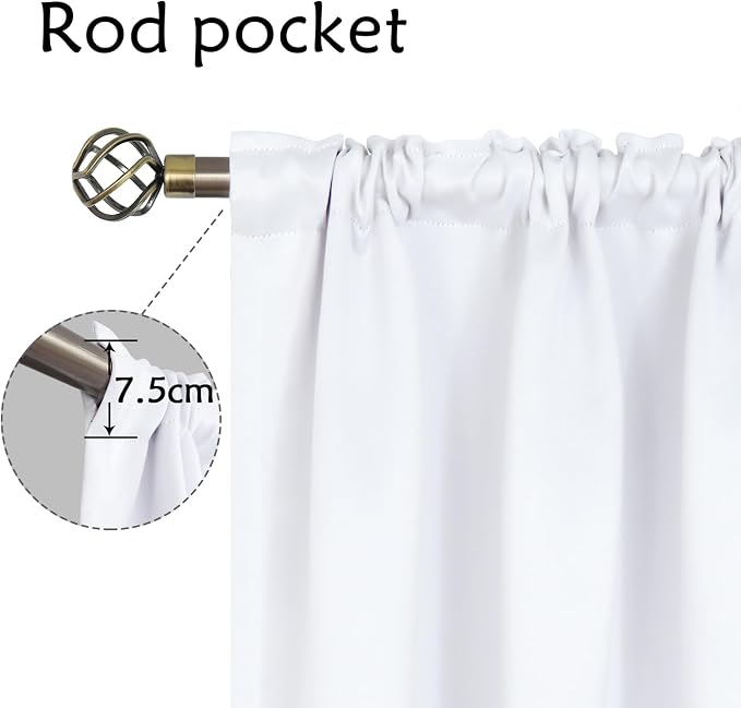 BGment Rod Pocket White Curtains 48 Inches Length - Image 3