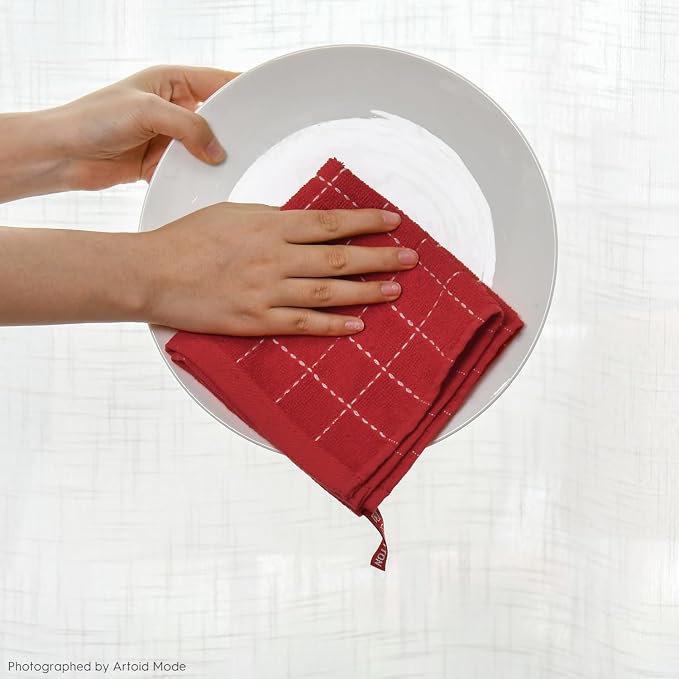 Artoid Mode Checkered Designed Cotton Red Green Terry Kitchen Dish Cloths - Image 6