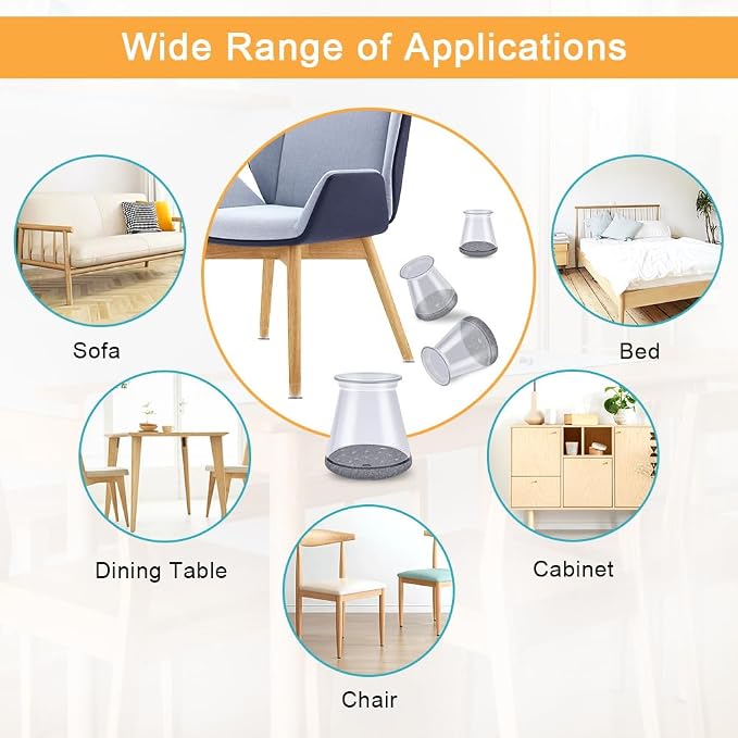 16 Pcs Chair Leg Protectors for Hardwood Floors, Silicone Felt Furniture Leg - Image 6