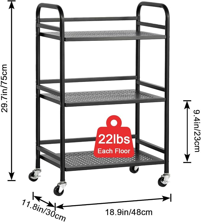 HDANI 3 Tier Rolling Cart, Heavy Duty Multifunctional Metal Frame-Supports 22 - Image 6