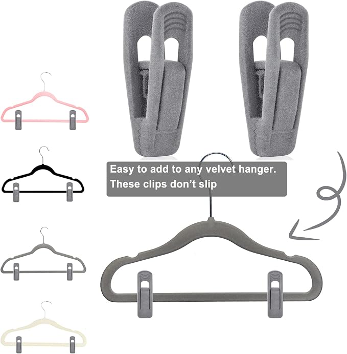 Grey Velvet Hangers Clips, Non-Slip Velvet Skirt Hanger Clips - Image 6