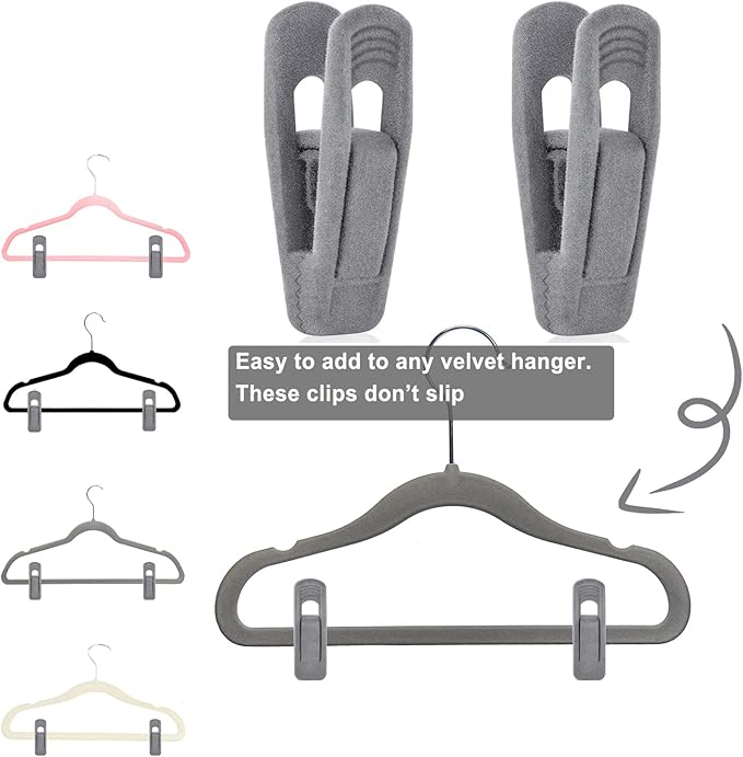 Grey Velvet Hangers Clips, Non-Slip Strong Velvet Hangers Clips - Image 3
