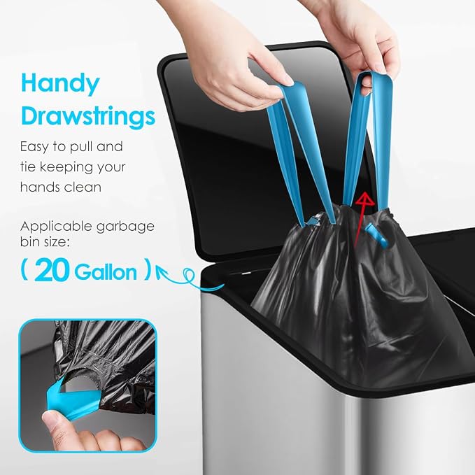 Teivio 20 Gallon 60 Counts Large Drawstring Trash Bags Strong Tall Kitchen - Image 5