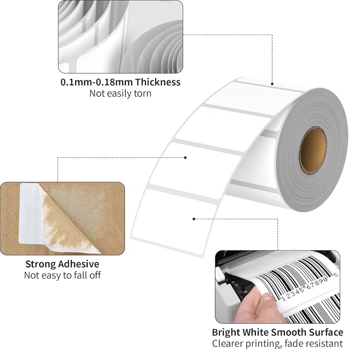2.25 x 1.25 Thermal Labels, Printable Blank Label Stickers 6000 Label Papers - Image 3