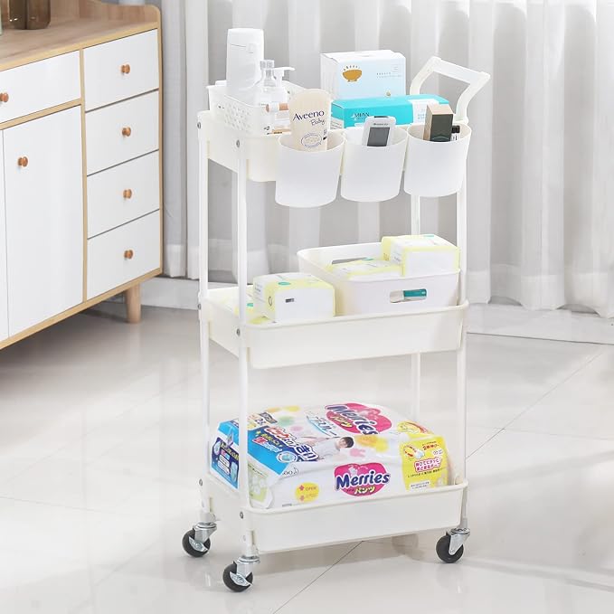 3-Tier Utility Rolling Cart, Mobile Utility Cart - Image 5