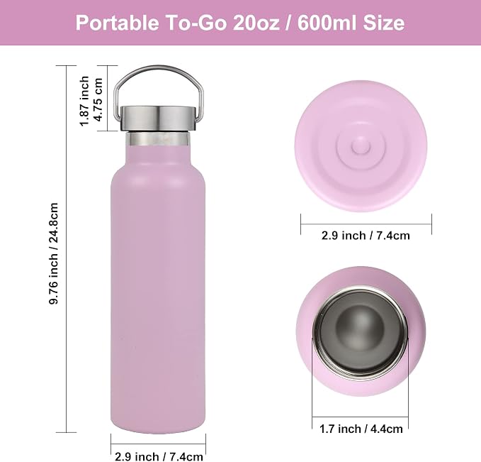 Neihepal 20 oz Insulated Water Bottles Bulk 4 Pack, Stainless Steel Double Wall - Image 5