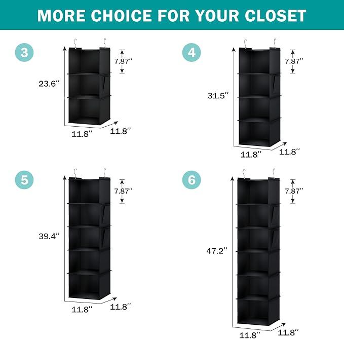 YOUDENOVA Hanging Closet Organizer, 4-Shelf Closet Hanging Storage Shelves - Image 4