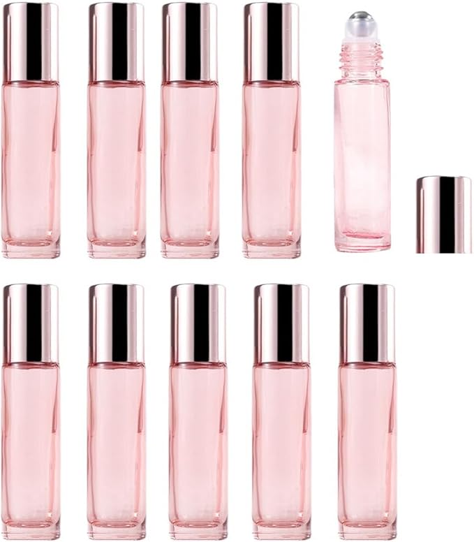 10 Pack Glass Essential Oil Roller Bottle, 10ml Pink GlassRoller Bottles by YORROR