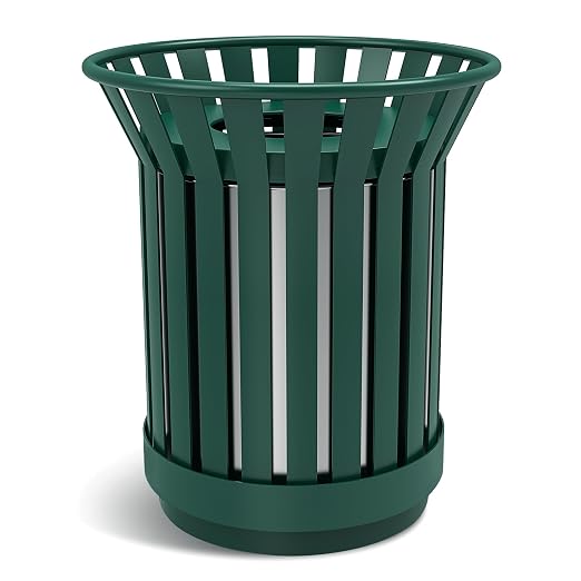 Round Heavy Duty Outdoor Trash Can, Large Metal Slatted Garbage Can by Unknown