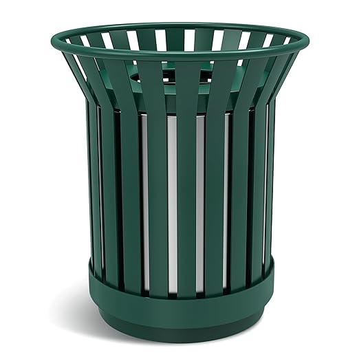 27.6IN Round Large Outdoor Trash Can, Heavy Duty Metal Slatted Garbage Can by Gaonala