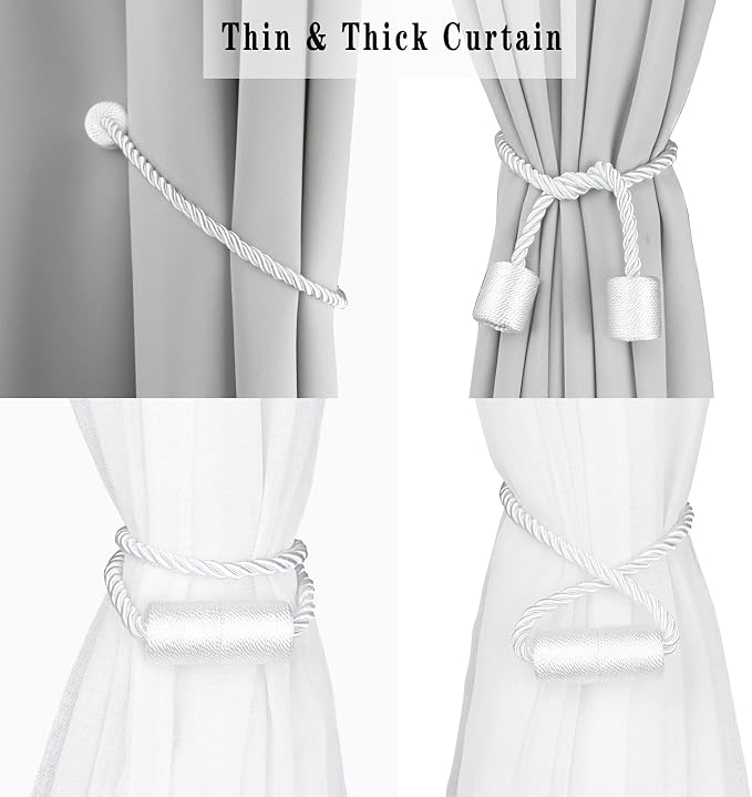 2 Pack White Strong Magnetic Curtain Tiebacks Outdoor Elegant Decorative Tie - Image 5