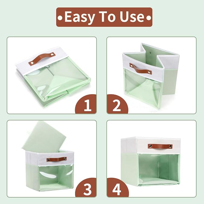 HNZIGE 13x15x13 Cube Storage Bins, 4 Pack Fabric Clear Organizer - Image 7