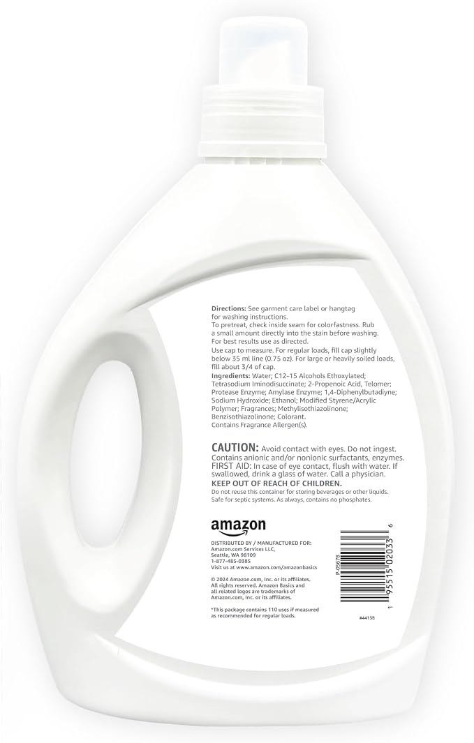 Amazon Basics Laundry Detergent Liquid, Concentrated, Fresh Scent, 110 Loads - Image 2
