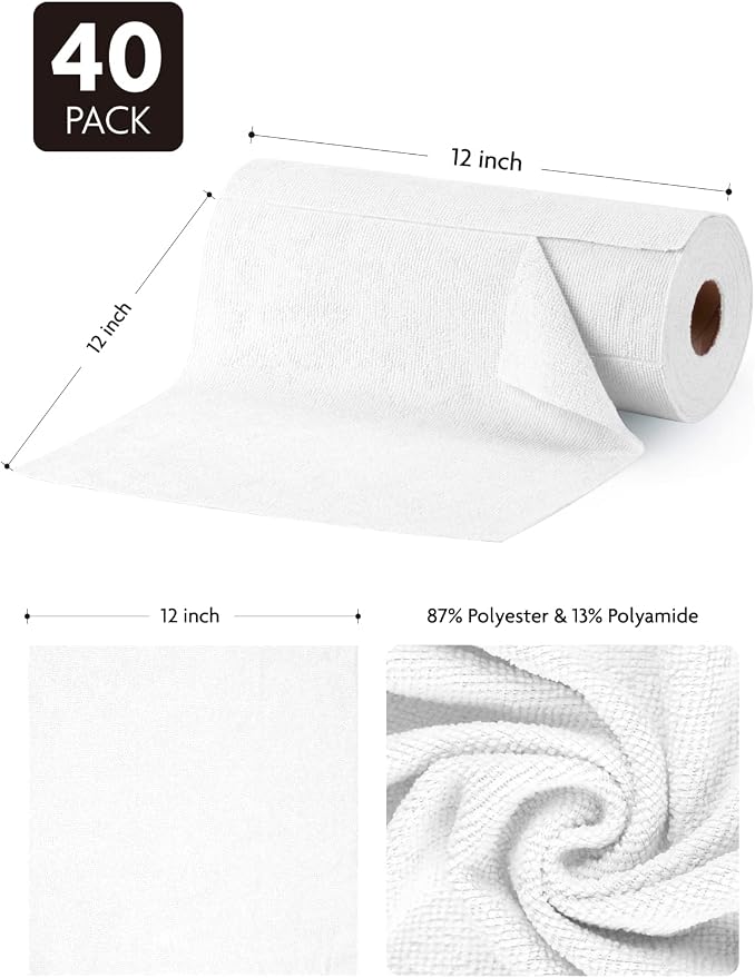 Fantasticlean Microfiber Cleaning Cloth Roll -40 Pack, Tear Away Microfiber - Image 5