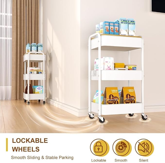 3 Tier Metal Utility Cart, Rolling Storage Cart - Image 4