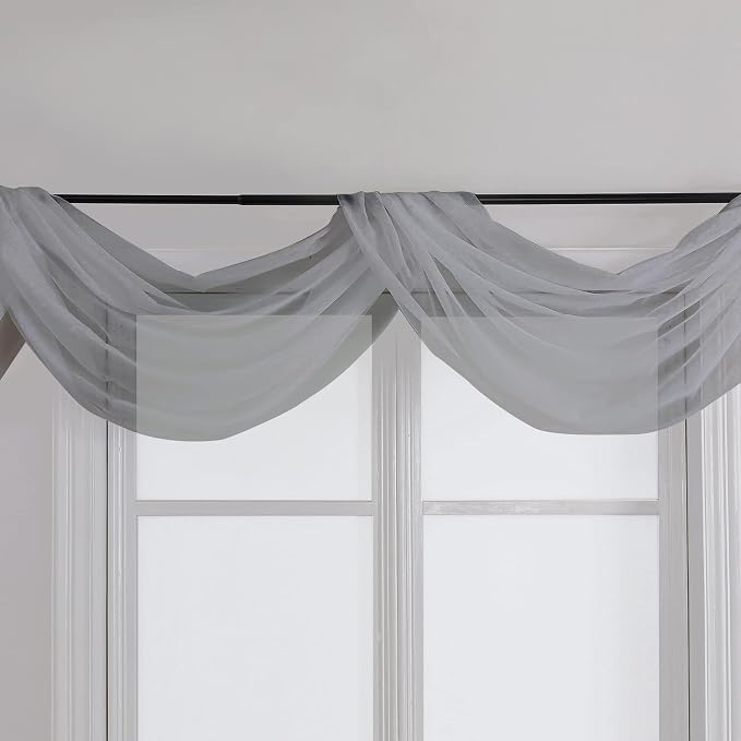 Chyhomenyc Charcoal Grey Sheer Scarf Valances - Image 8