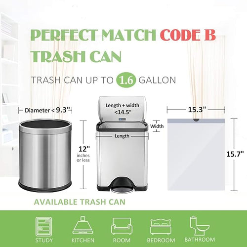 1.6 Gallon/220pcs Strong Drawstring Trash Bags Garbage Bags by Teivio, Bathroom - Image 2