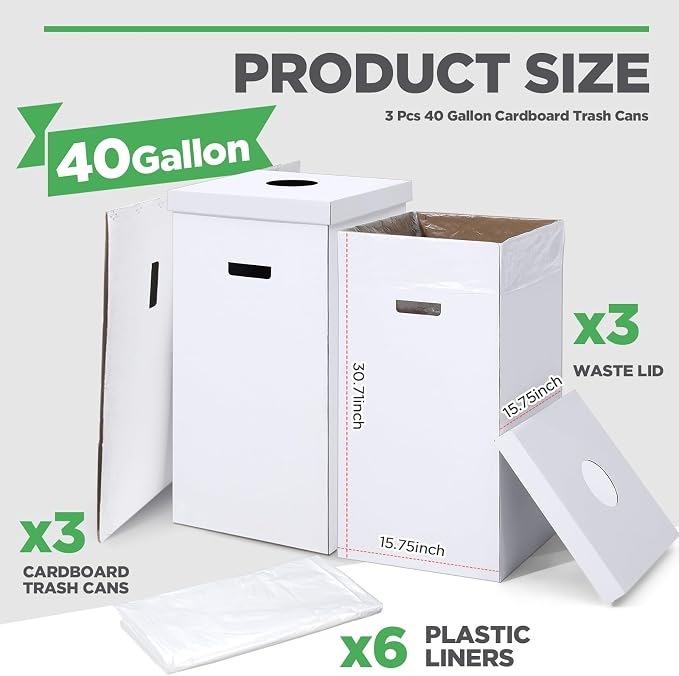 3 Pcs Cardboard Trash Cans - Image 2