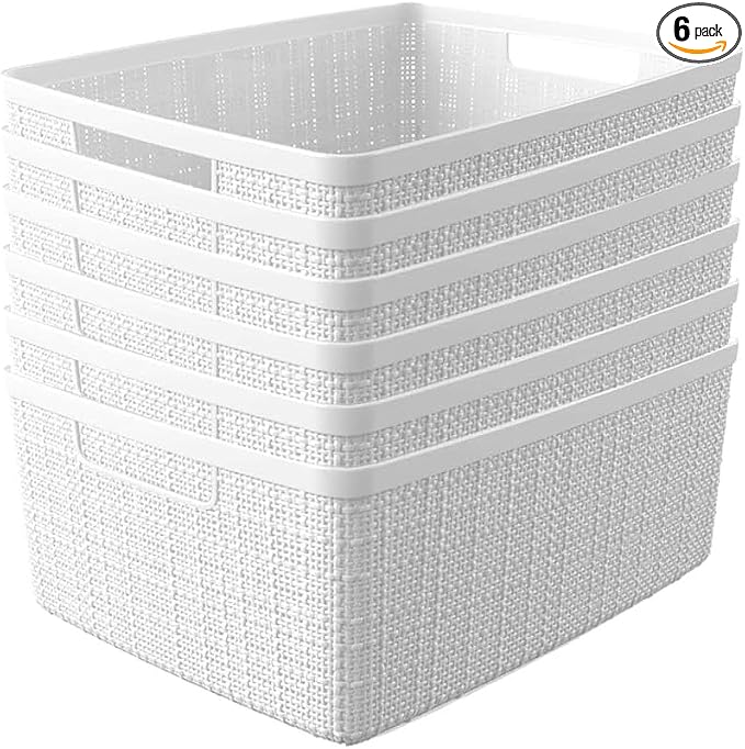 Curver Set of 6 Jute Medium Decorative Plastic Organization and Storage Baskets by Curver