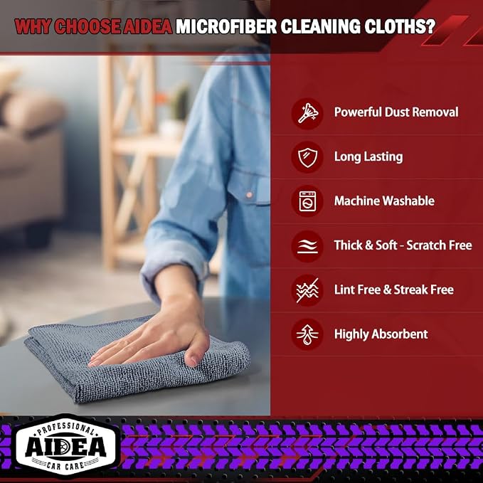 AIDEA Microfiber Cleaning Cloth Grey 50PK, Microfiber Towels - Image 3