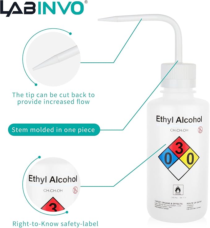 4PCS of Ethyl Alcohol Wash Bottles, Narrow Mouth, Self-Venting Safety Wash - Image 4