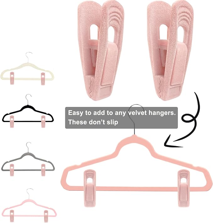 Light Pink Velvet Hangers, Non-Slip Strong Hanger Clips - Image 6