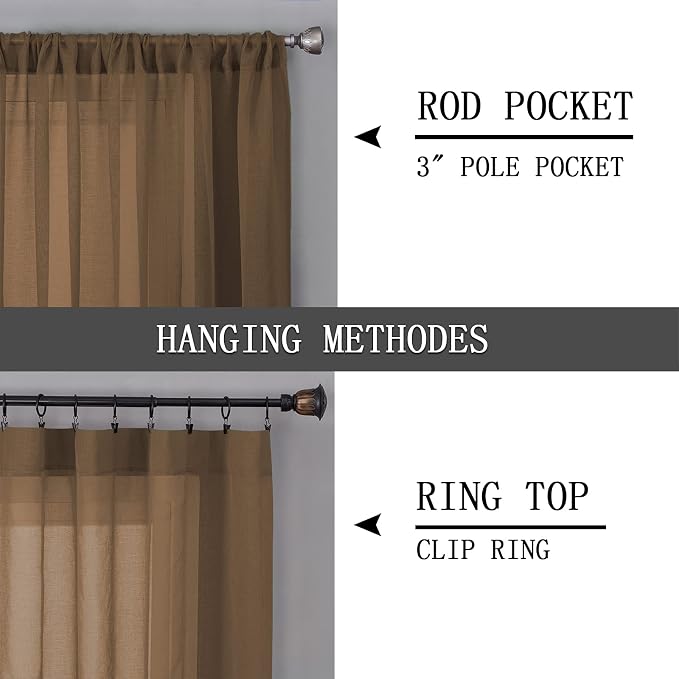 Tollpiz Sheer Curtains Bedroom Linen Textured Curtain Sheers Light Filtering - Image 5