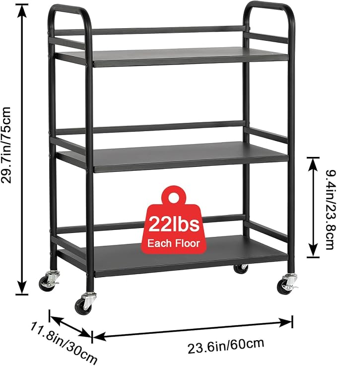 HDANI 3 Tier Metal Utility Multipurpose Rolling Cart, Large Capacity Heavy Duty - Image 3
