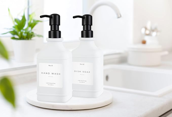 Emerson Essentials Glass Soap Dispenser Set – 16 oz 2-Pack – Refillable Dish & - Image 4