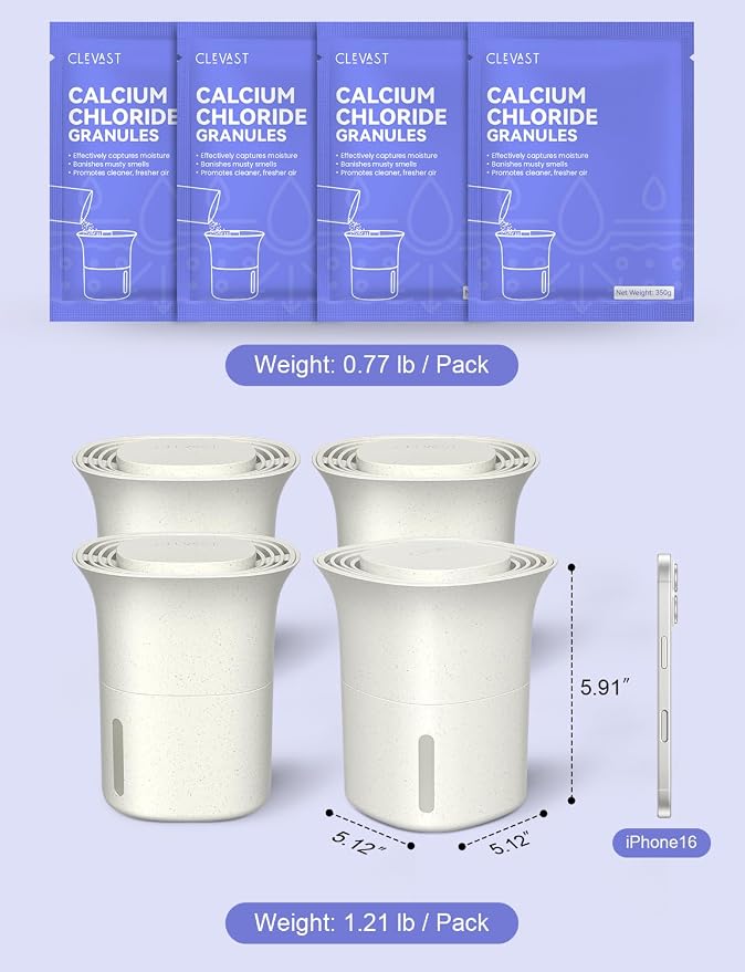 CLEVAST Refillable Moisture Absorber Bucket, 12.5 oz, 4 Pack, Refills Cups - Image 8