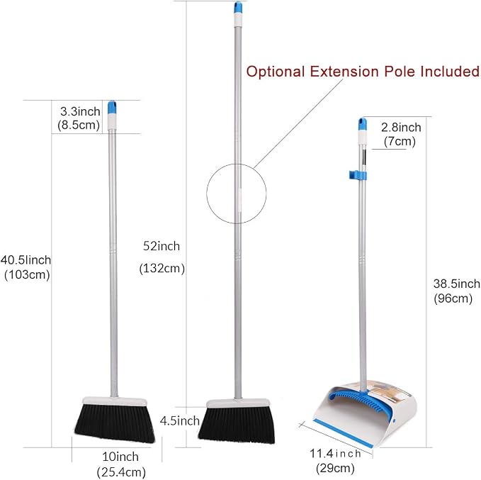 TreeLen Long Handle Broom and Dustpan Set, Upright Dust Pan Combo - Image 4