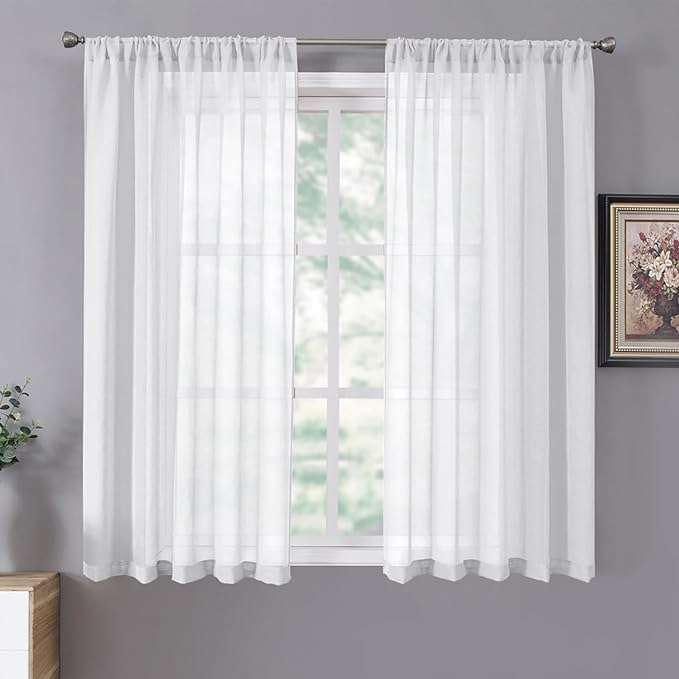 Tollpiz Short Sheer Curtain Living Room Linen Textured Curtains Sheer Light by Tollpiz