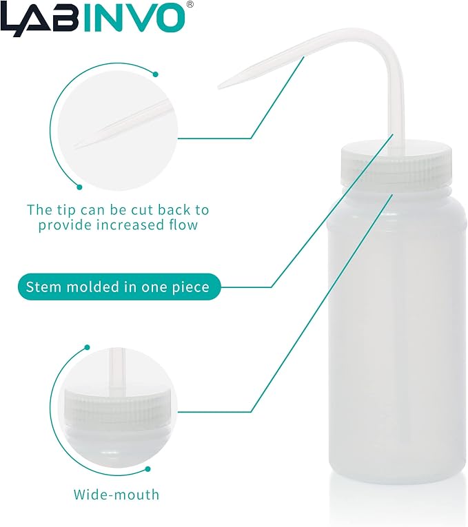 6pcs of Economy Wash Bottles, Wide-Mouth, Self-Venting Safety Wash Bottles - Image 3