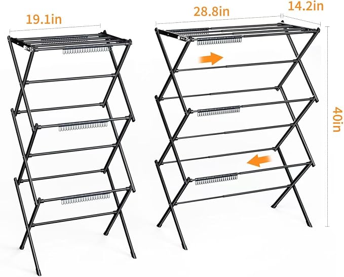 3 Tier Clothes Drying Rack, Foldable & Portable Clothing Drying Rack, - Image 3