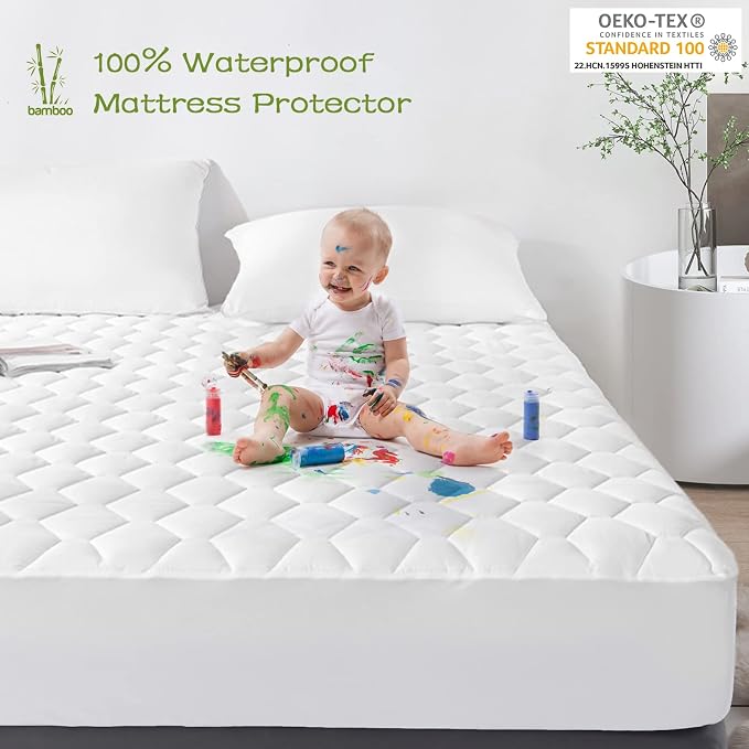 GRT Full Mattress Protector Waterproof, Rayon from Bamboo, Cooling Quilted - Image 3