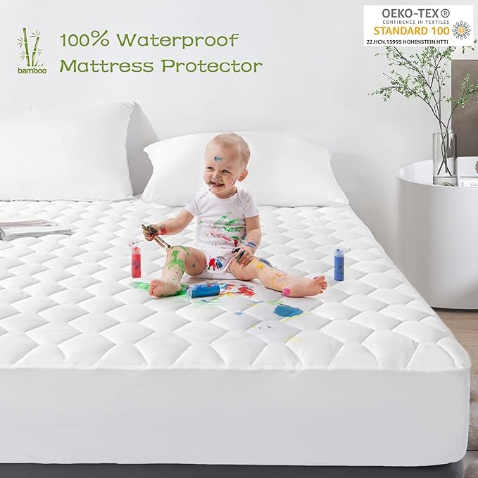 GRT California King Mattress Protector Waterproof, Rayon from Bamboo, Cooling - Image 3