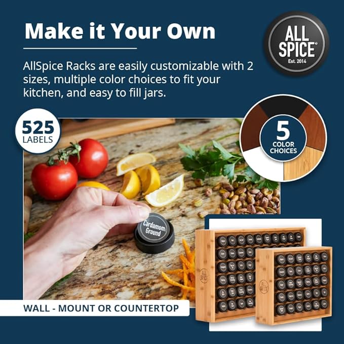 AllSpice Spice Rack Organizer, 525 Unique Labels, Countertop or Wall Mount - Image 4