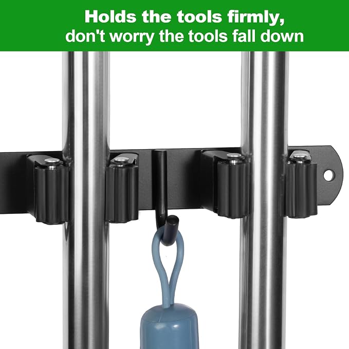 voze 5 Racks and 4 Hooks Mop and Broom Holder Wall Mount, Self Adhesive Heavy - Image 4