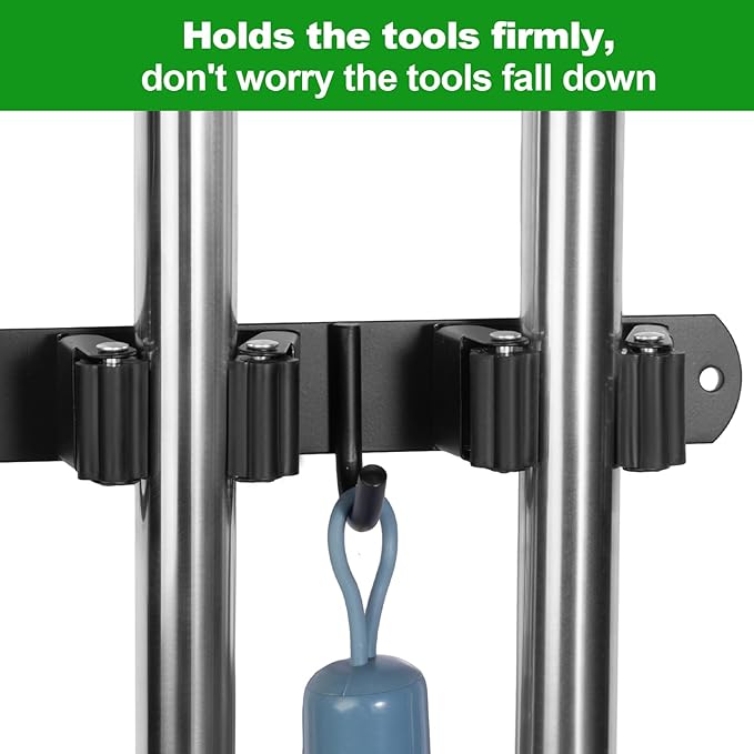 voze 3 Racks and 4 Hooks Mop and Broom Holder Wall Mount, Self Adhesive Heavy - Image 5