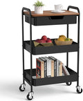 3 Tier Rolling Cart with Drawer, Metal Utility Cart on Wheels Storage Cart with by Aratan