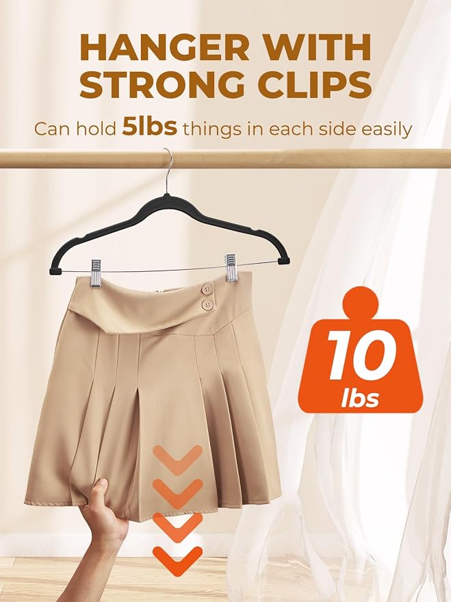 HOUSE DAY Velvet Skirt Hangers 24 Pack, Space Saving Slim Shorts Hanger - Image 3